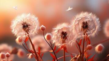 AI generated Close-Up of a Dandelion in Full Bloom with Soft Peach Fuzz Surroundings, Delicate, and Vibrant Nature, Capturing the Essence of Summer, AI-generated photo