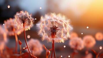 AI generated Close-Up of a Dandelion in Full Bloom with Soft Peach Fuzz Surroundings, Delicate, and Vibrant Nature, Capturing the Essence of Summer, AI-generated photo