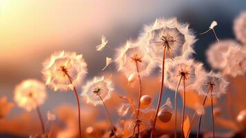 AI generated Close-Up of a Dandelion in Full Bloom with Soft Peach Fuzz Surroundings, Delicate, and Vibrant Nature, Capturing the Essence of Summer, AI-generated photo