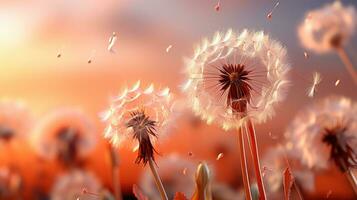 AI generated Close-Up of a Dandelion in Full Bloom with Soft Peach Fuzz Surroundings, Delicate, and Vibrant Nature, Capturing the Essence of Summer, AI-generated photo