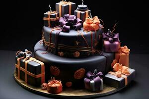 ai generado delicioso cumpleaños pastel con vela para festivo celebracion foto