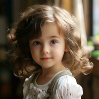 AI generated Innocent Smiling Toddler in Cute Dress with Beautiful Hairstyle photo