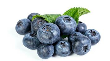 Fresh Blueberries. Organic, Juicy and Nutritious Fruit Isolated on White Background. Healthy Snacks Concept and Antioxidant-Rich Nutrition photo