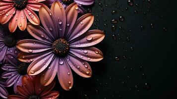 AI generated African daisy sympathy card on a black backdrop. Generative Ai. photo