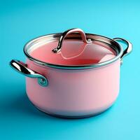 AI generated Enameled bright pan on isolated background, cooking soup - AI generated image photo