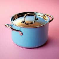 AI generated Enameled bright pan on isolated background, cooking soup - AI generated image photo