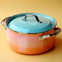 AI generated Enameled bright pan on isolated background, cooking soup - AI generated image photo