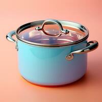 AI generated Enameled bright pan on isolated background, cooking soup - AI generated image photo