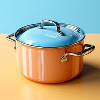 AI generated Enameled bright pan on isolated background, cooking soup - AI generated image photo