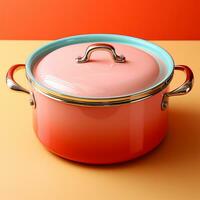 AI generated Enameled bright pan on isolated background, cooking soup - AI generated image photo