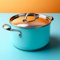 AI generated Enameled bright pan on isolated background, cooking soup - AI generated image photo