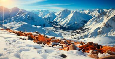 AI generated Snowy Alpine mountains, beautiful winter landscape, panorama - AI generated image photo