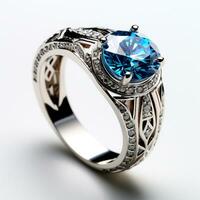 AI generated Platinum ring with precious stones, jewelry 850, 900, 950 - AI generated image photo