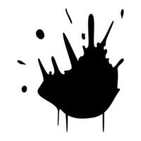 Ink blot. Abstract stain with drops and splashes. Black paint splatter. Vector illustration isolated on a white background. Liquid dirty inkblot. Grunge style. Design element.