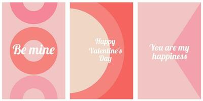 romantic geometric postcards for the Valentine's day. Abstract geometry, stylish minimalistic background design. Vector collection