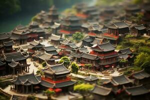 AI generated beautiful view of the city of china, After returning from a 6-week visit to China, I figured I would try this out,, tilt-shift photo of an ancient Chinese village, AI Generated