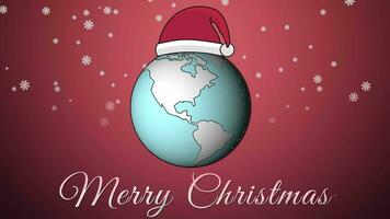 Winter New Year Holiday Animation Of Rotating Snowy Earth Planet With Sparkling Merry Christmas Text video