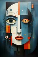 AI generated Geometric shapes with woman face abstract art, wall background. Vibrant colors, precise compositions photo