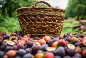 AI generated Crunchy Bounty A Basket of Fresh Nuts photo