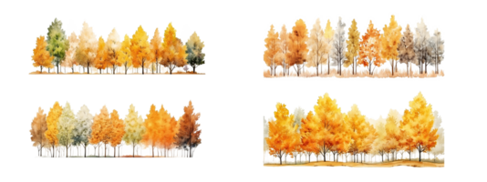 AI generated A group of autumn trees watercolor horizontal banner isolated on a transparent background. png