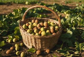 AI generated Walnut Symphony A Basket of Autumn's Finest photo