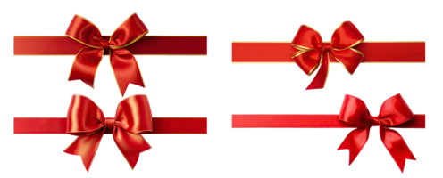 AI generated Red ribbon and bow with gold isolated on a transparent background. png