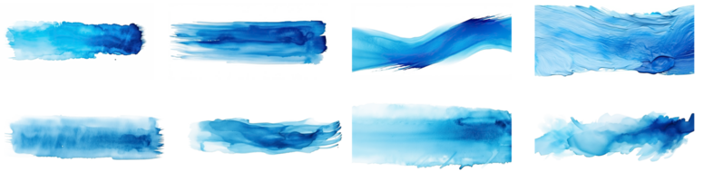 AI generated A group of Vibrant Blue Watercolor Brush Strokes Isolated on Transparent Background png