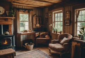 AI generated Timeless Comfort A Journey Through the Cozy Interior of the Vintage Farmhouse photo