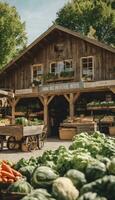 ai generado rústico encanto explorador el campo granja tienda foto