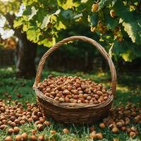 AI generated Hazelnut Harmony A Basket of Autumn's Delight photo