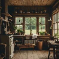 AI generated Timeless Comfort A Journey Through the Cozy Interior of the Vintage Farmhouse photo