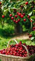 AI generated Summer's Delight A Basket of Ripe Cherries photo