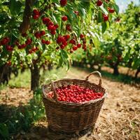 AI generated Summer's Delight A Basket of Ripe Cherries photo