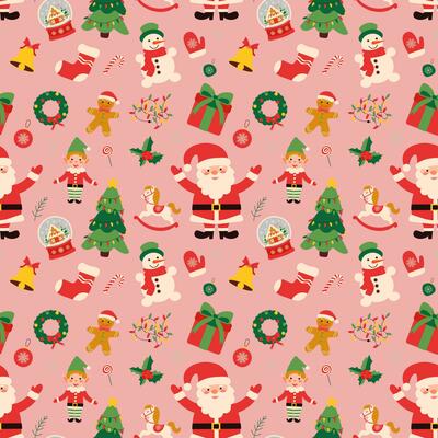 Seamless christmas pattern on pink background