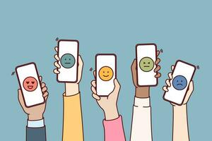 Emoticons in phones are metaphor for user feedback and assessment quality of services provided using application. Implementation internet technologies from collecting feedback from company customers vector