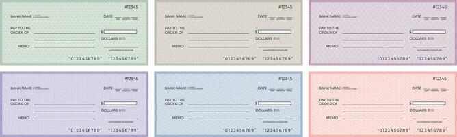 blanco banco cheque y talonario de cheques cheque editable modelo diseño conjunto vector