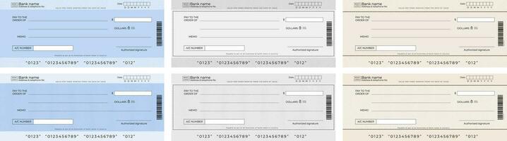 Blank bank cheque and checkbook cheque editable template design set vector