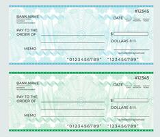 Blank template of the Checkbook cheque page with empty fields to fill in blue and green colors vector