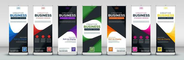 business roll up banner design set for annual meeting, presentations, events vector