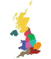 United Kingdom Regions map. Map of United Kingdom in administrative regions in multicolor vector