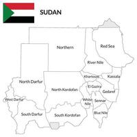 Sudan map. Map of Sudan with Sudan national flag. vector