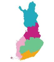 Finland map. Map of Finland divided into six main regions vector