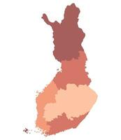 Finland map. Map of Finland divided into six main regions vector