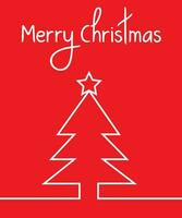 Christmas greeting card with linear Christmas tree Merry Christmas typography red background vector