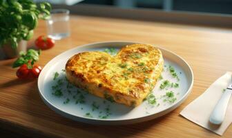 AI generated heart shaped omelet covered in a slice of bread photo