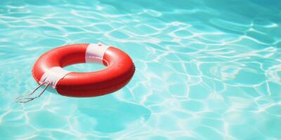 AI generated red inflatable swim ring floating in an blue pool photo