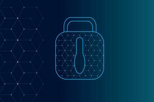 Dark blue light background with gradient. Abstract lines, dots, geometry strip line art design. Futuristic technology, security, padlock innovation future data, internet concept. Vector illustration