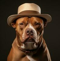 AI generated a pit bull dog wearing sunglasses with a hat photo