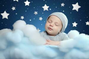 AI generated the baby sleeping on the cloud with stars in the background photo