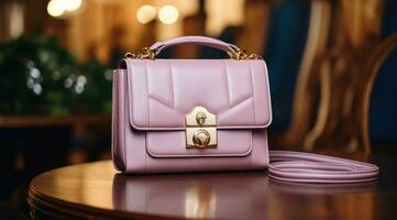 AI generated the small leather bag is purple in color photo